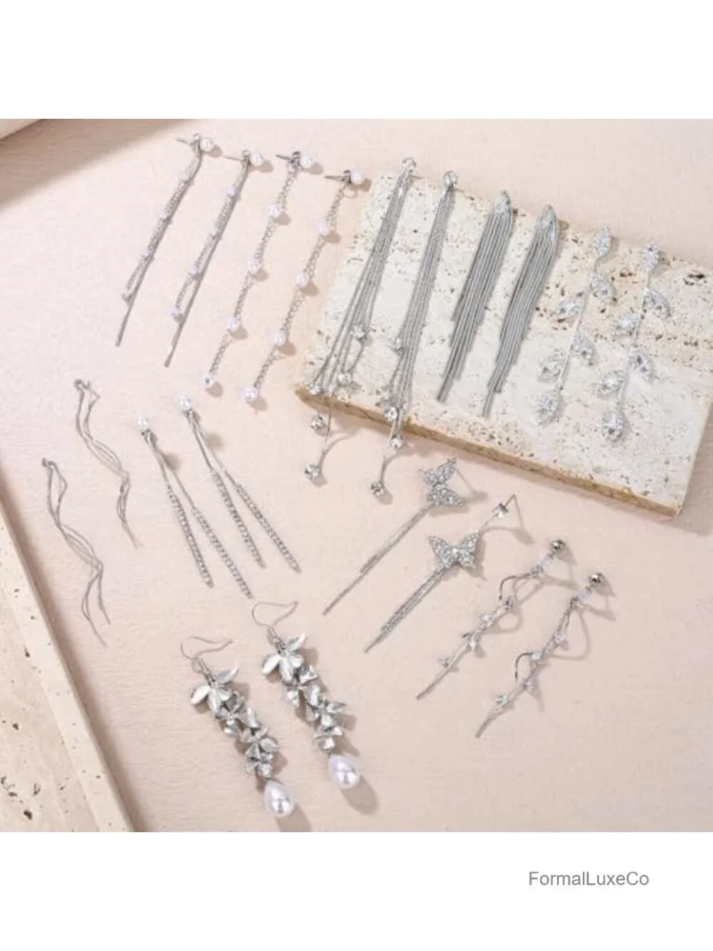 Long Tassel Fringe Chandelier Drop Statement Rhinestone Faux Pearl Butterfly
